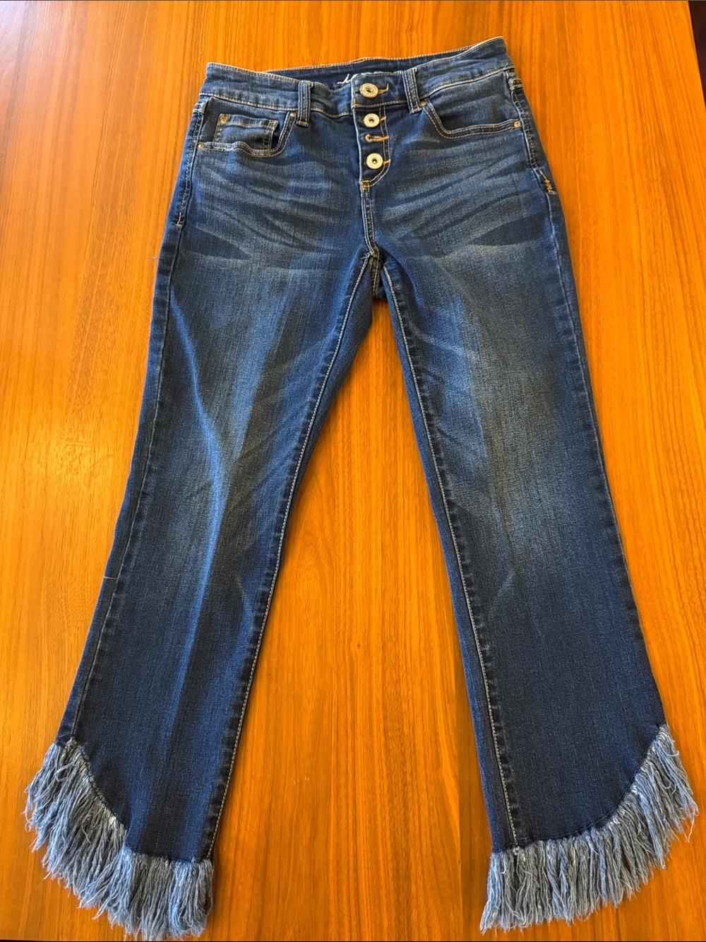 INC International Concepts Dark Blue Button-Fly Frayed Hem Wide Leg Jeans